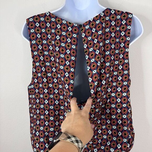 Three Eighty Two NEW Multicolor Geometric Romper Shorts Tank Sheer Lined Lrg - Picture 6 of 11